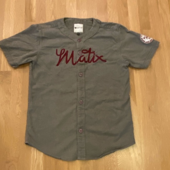 Matix Mens Gray Short Sleeve Baseball Style Button Down Embroidered Shirt /L - Picture 2 of 12